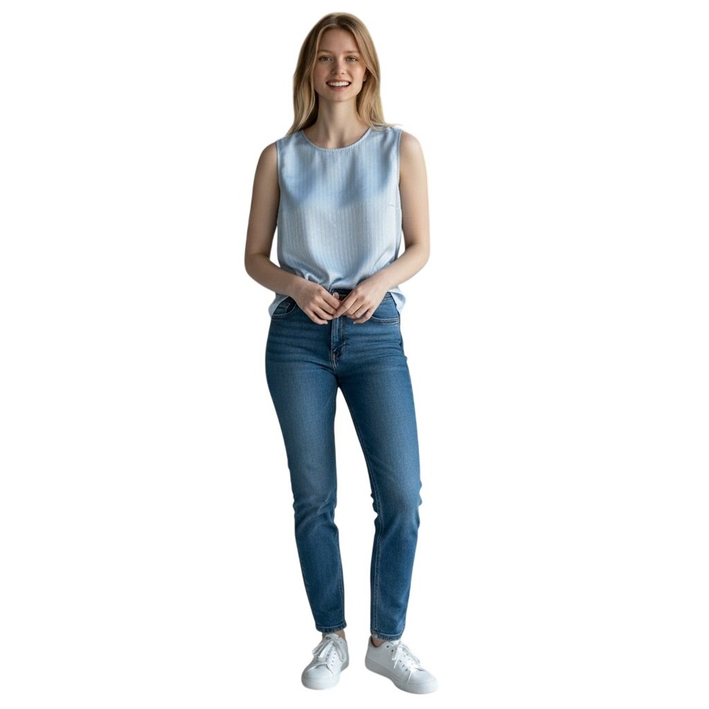 Vince Camuto Frozen Blue Metallic Pinstripe Sleeveless Blouse Top 912258086 XL